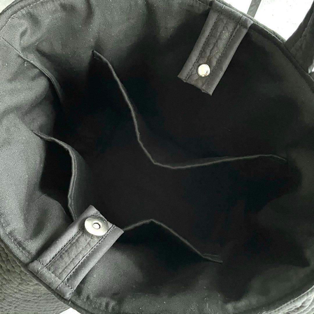 フレアフリル付きトートバッグ（L）　2way ヌビバッグ　ブラック　ハンドメイド