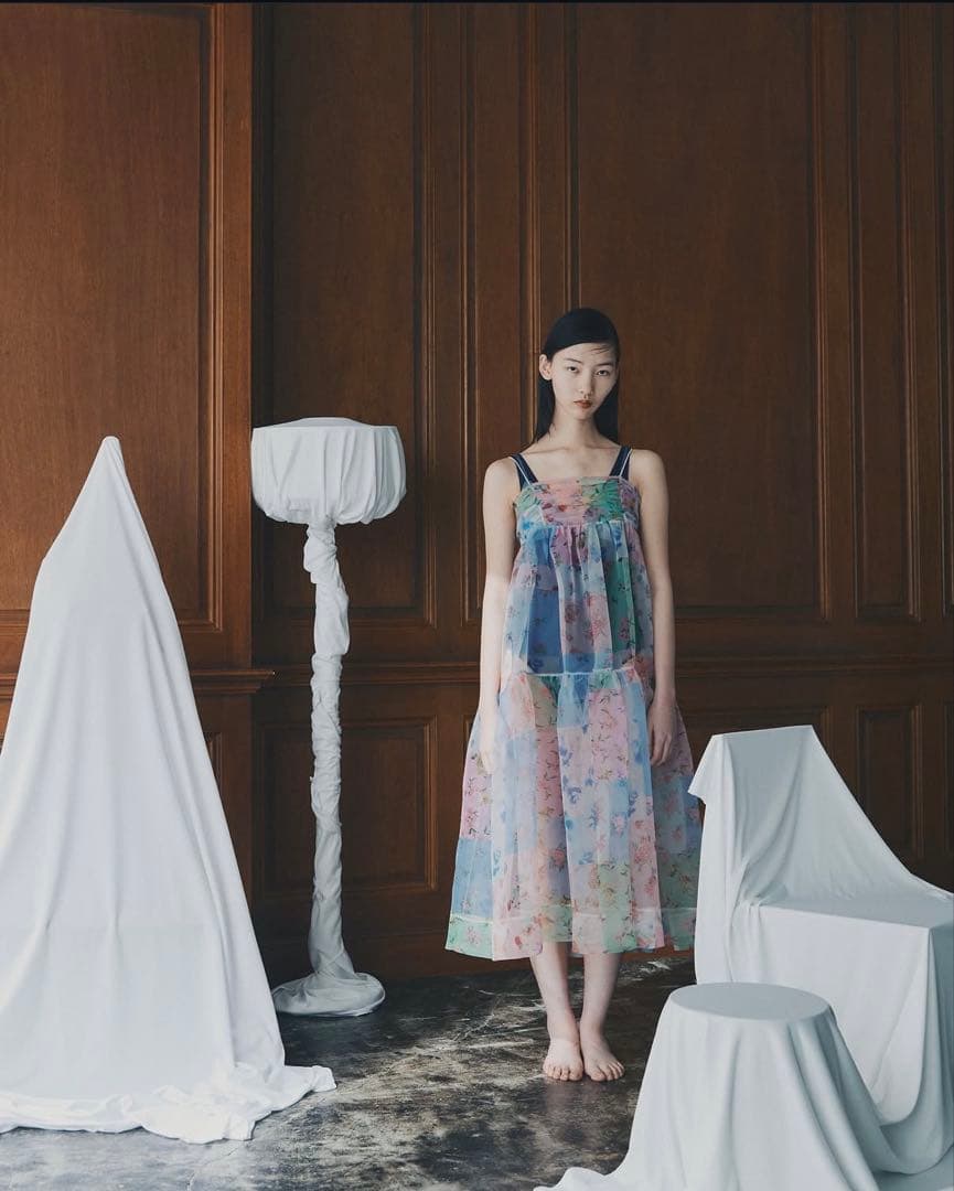 花柄シースルーノースリーブチュニック