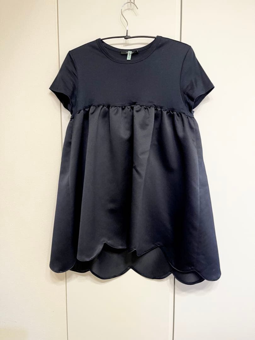 yokochan Aラインブラウス　スカラップ　ネイビー　40 美品