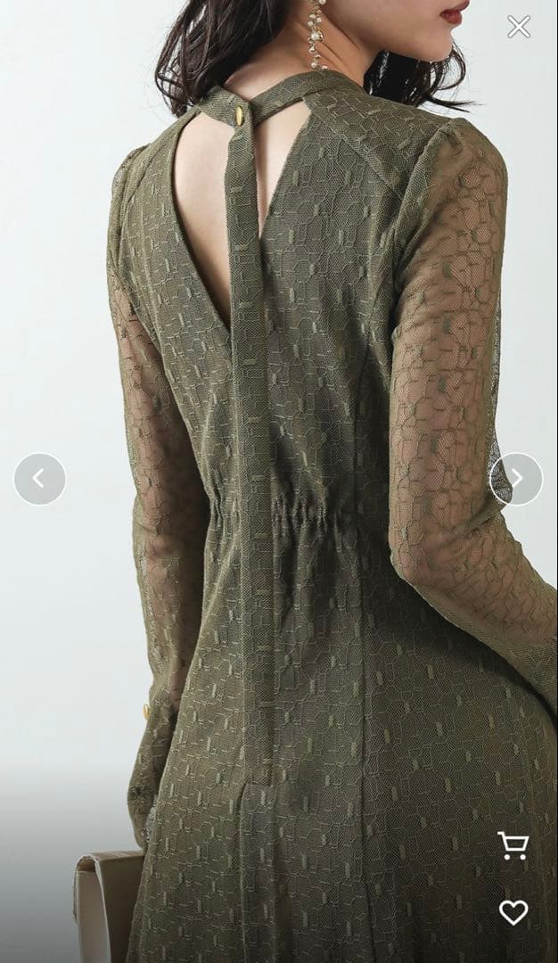 Kana 幾何学柄 レース バックオープン ワンピース パーティードレス　M