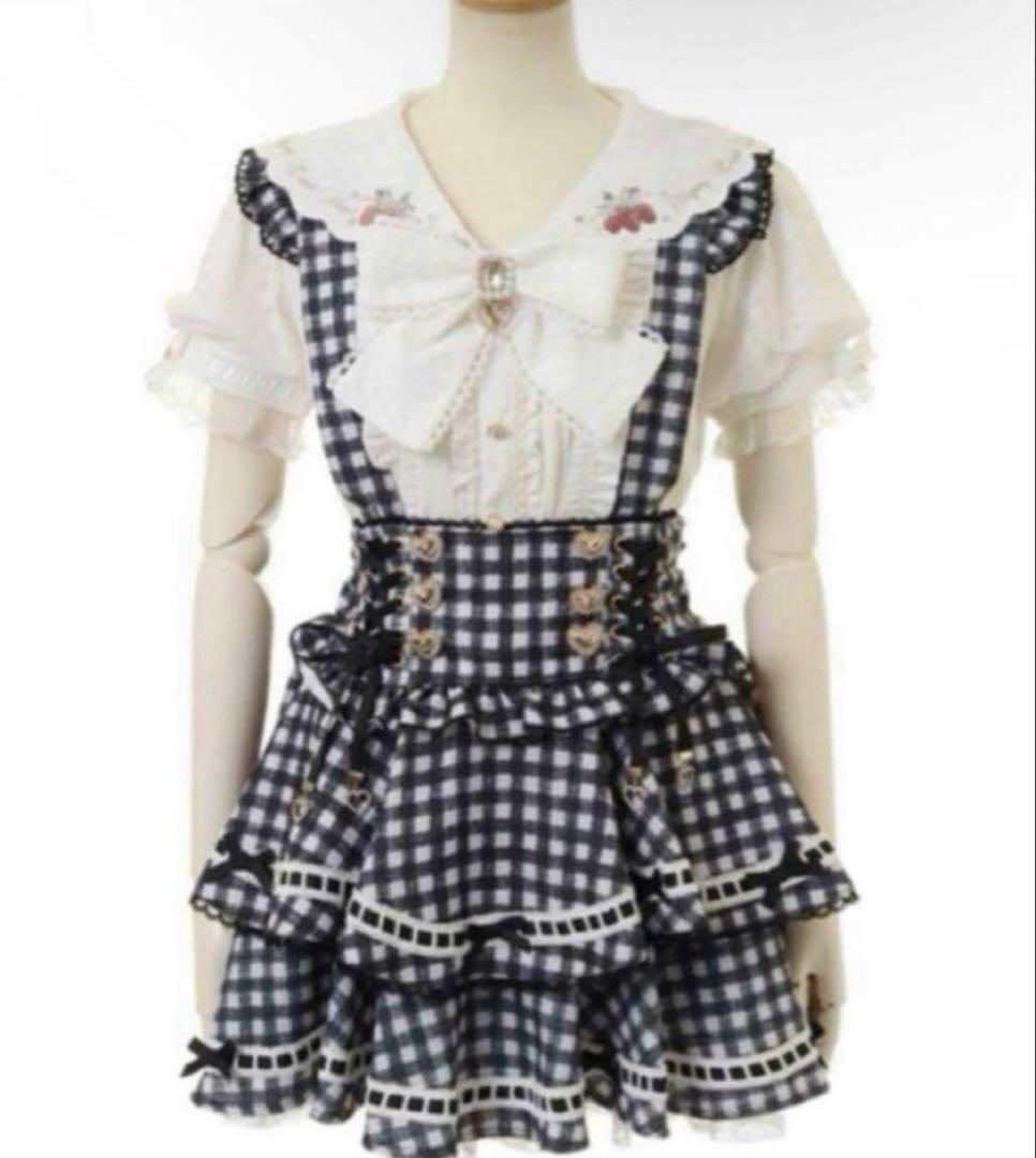 リズリサ　はしごリボンギンガムティアードスカパン ブラック