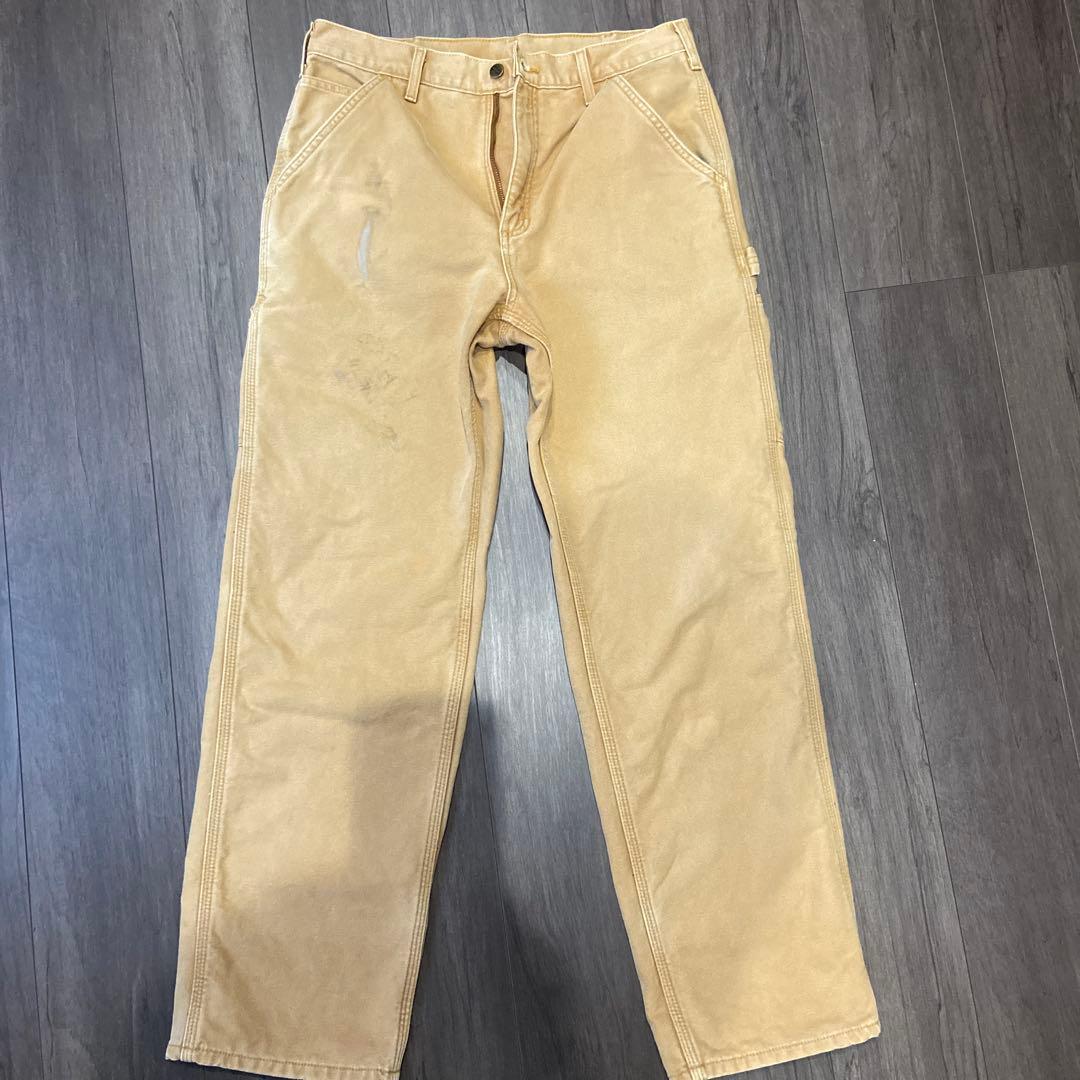 Carhartt W32 L32ワークパンツ ダック生地チェックB111 BRN