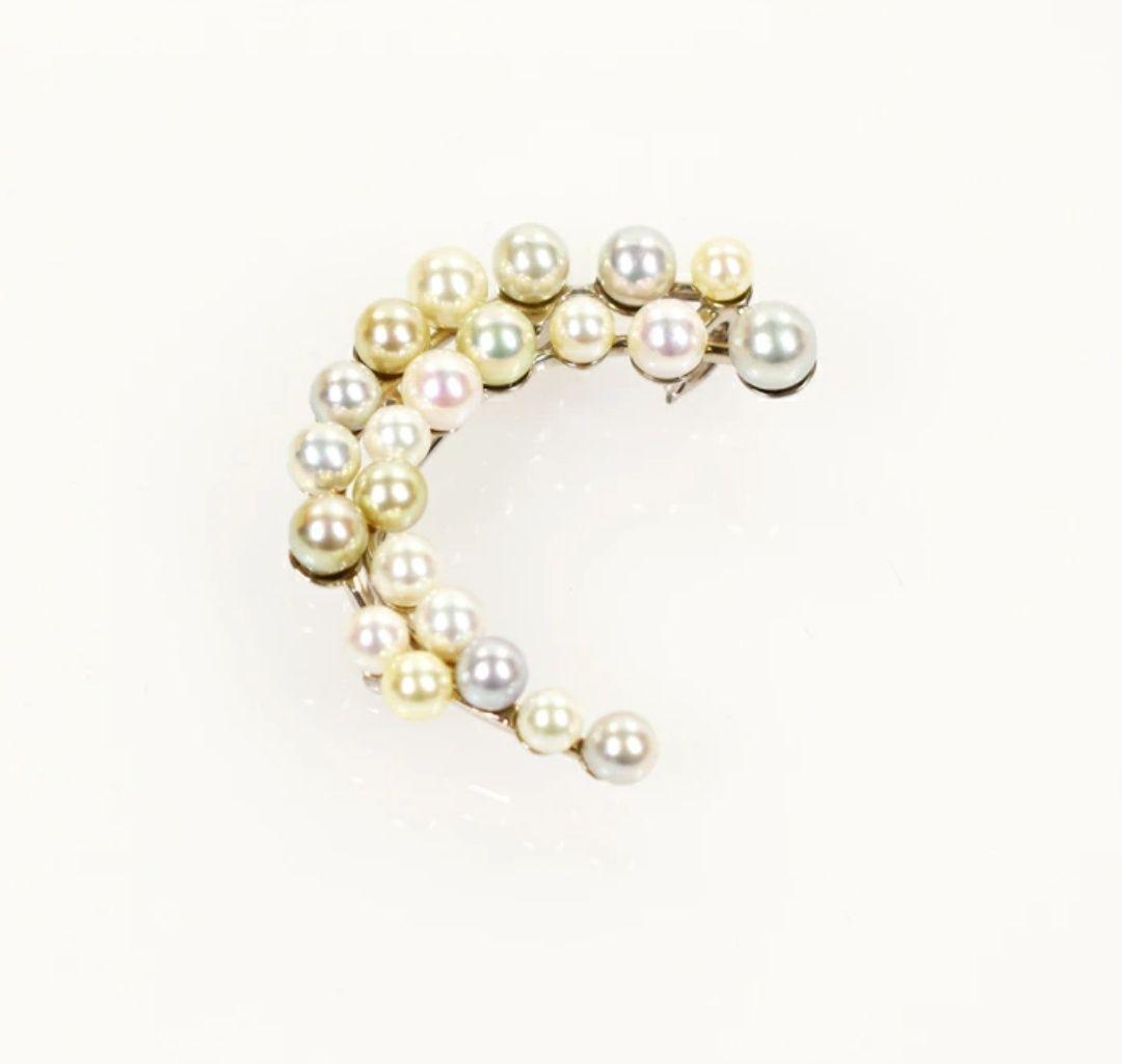 アコヤ真珠 三日月型ペンダントトップブローチ マルチカラー