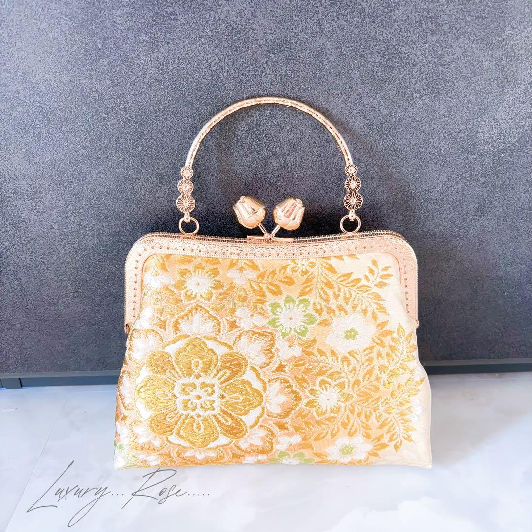 1月新作！若葉の息吹♡優しいゴールド真珠箔ヨーロッパの意匠♡高級帯地バッグ