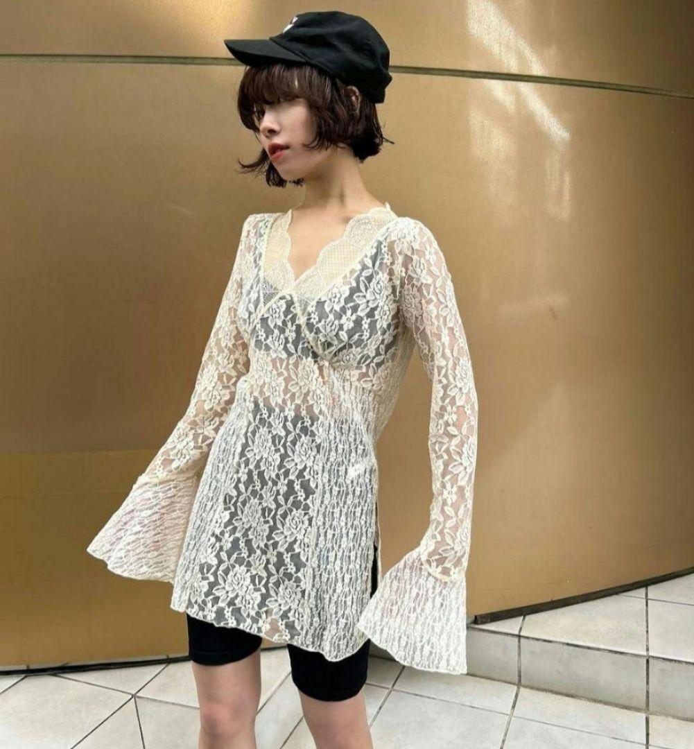 新品タグ　COMBINATION LACE TOP　ameri vintage