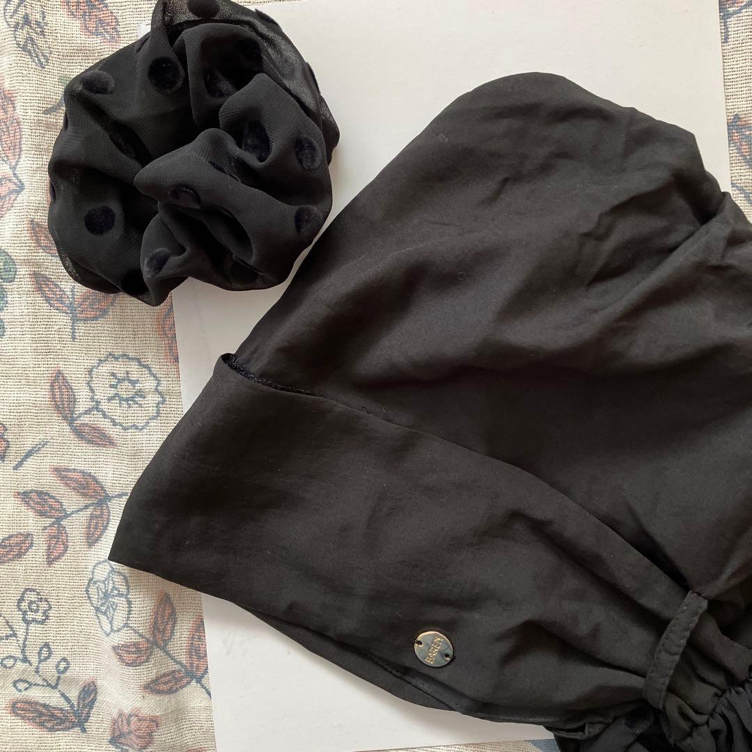 BAREN バレナ　スカーフハット　ブラックシフォン　& 前髪ウィッグ　付き