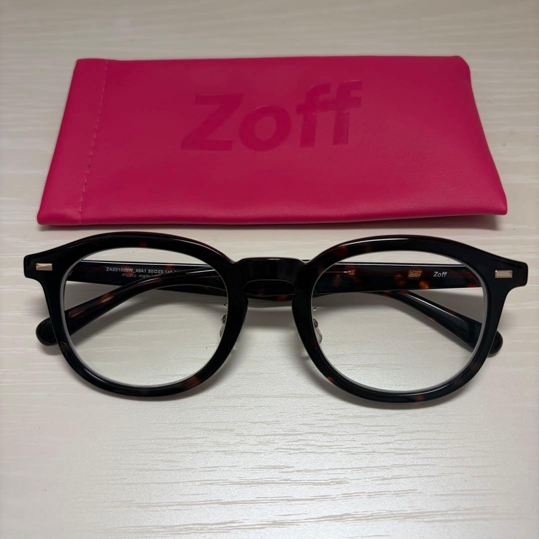 zoff ZA221005-49A1 度入りウェリントンメガネ べっ甲 ケース付