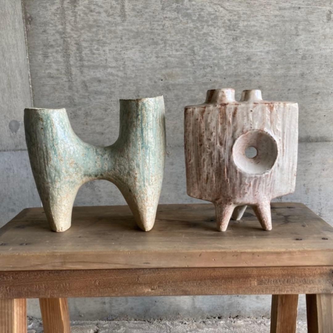 みゆき⁇ 花器 花瓶 フラワーベース 置物 オブジェ 陶器 モダン ３点 レトロ