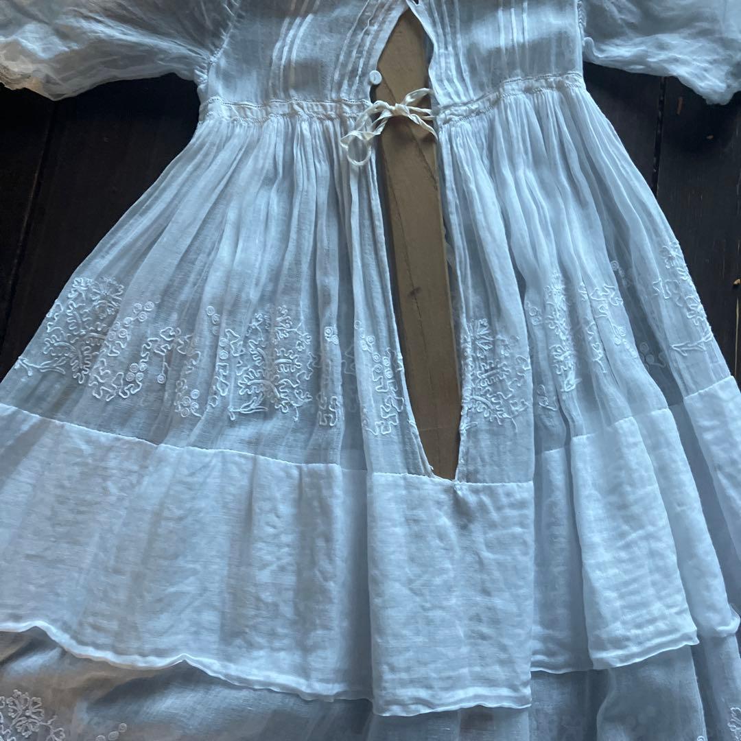 フランスアンティークベビーロングドレス　コットンシフォンドレス　美品