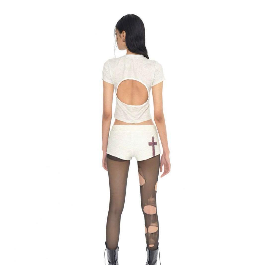 トップス BONNAE Graphic open back slit top Ivory