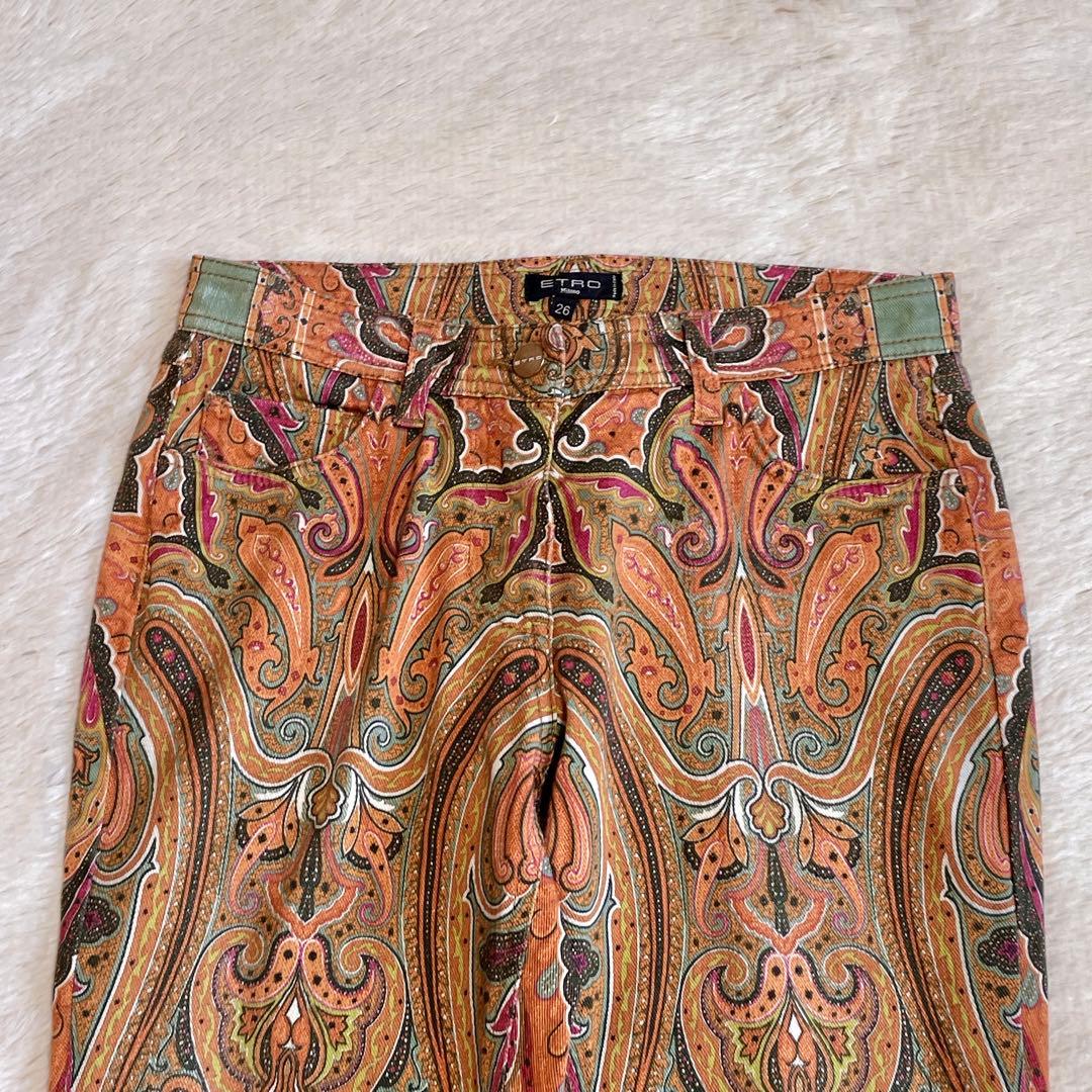美品 ETRO エトロ ペイズリー ストレッチ マルチカラー パンツ 総柄
