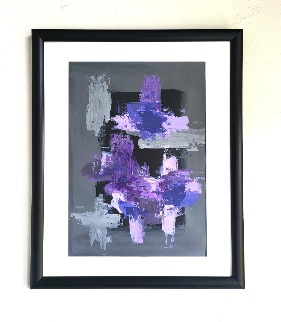紫 / 抽象画 A3 額縁セット 53×44㎝ 原画1点のみ モダンアート
