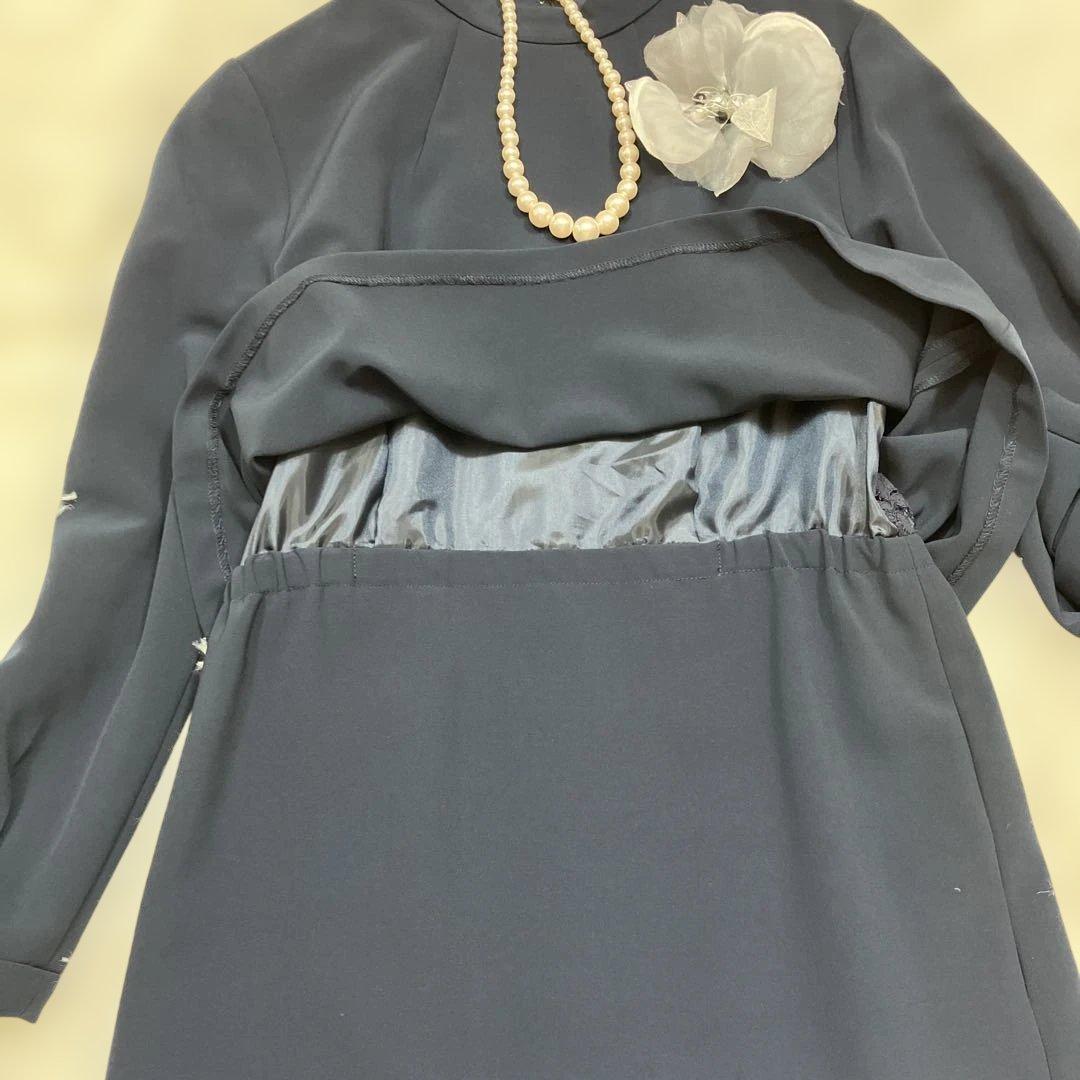 新品未使用タグ付き 組曲 ワンピース レース切替え セレモニー ネイビー L