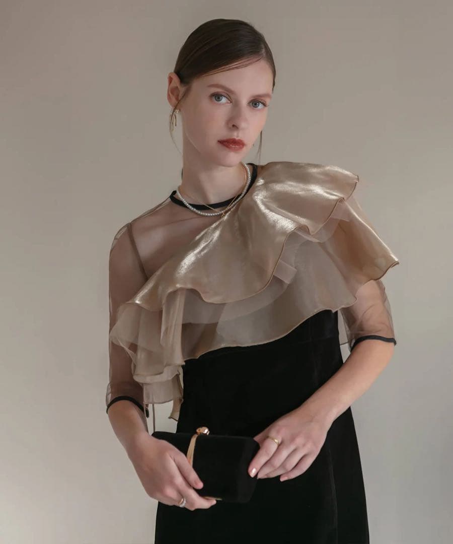 【Leja】アシンメトリーティアードフリル3WAYベロアワンピースドレス