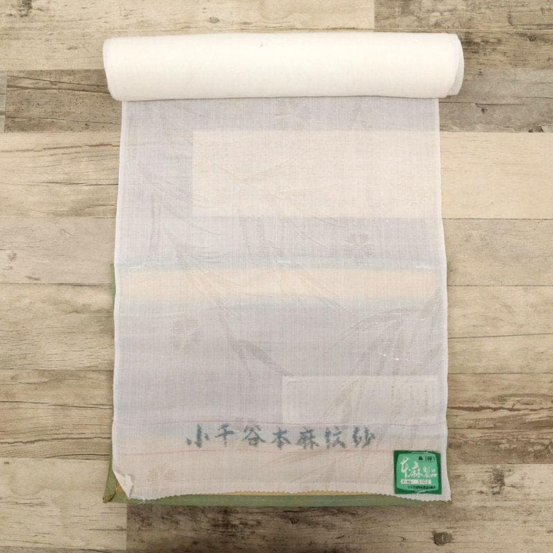 《Be★襦袢仕立て＋麻半衿＋衣紋抜＋麻小千谷本紋紗柳に撫子反24-298》