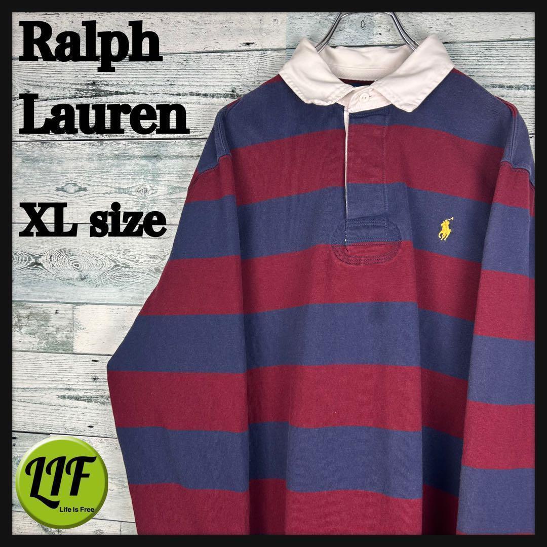 ラルフローレン 刺繍ロゴ 太ボーダー 長袖 ラガーシャツ XL 4991