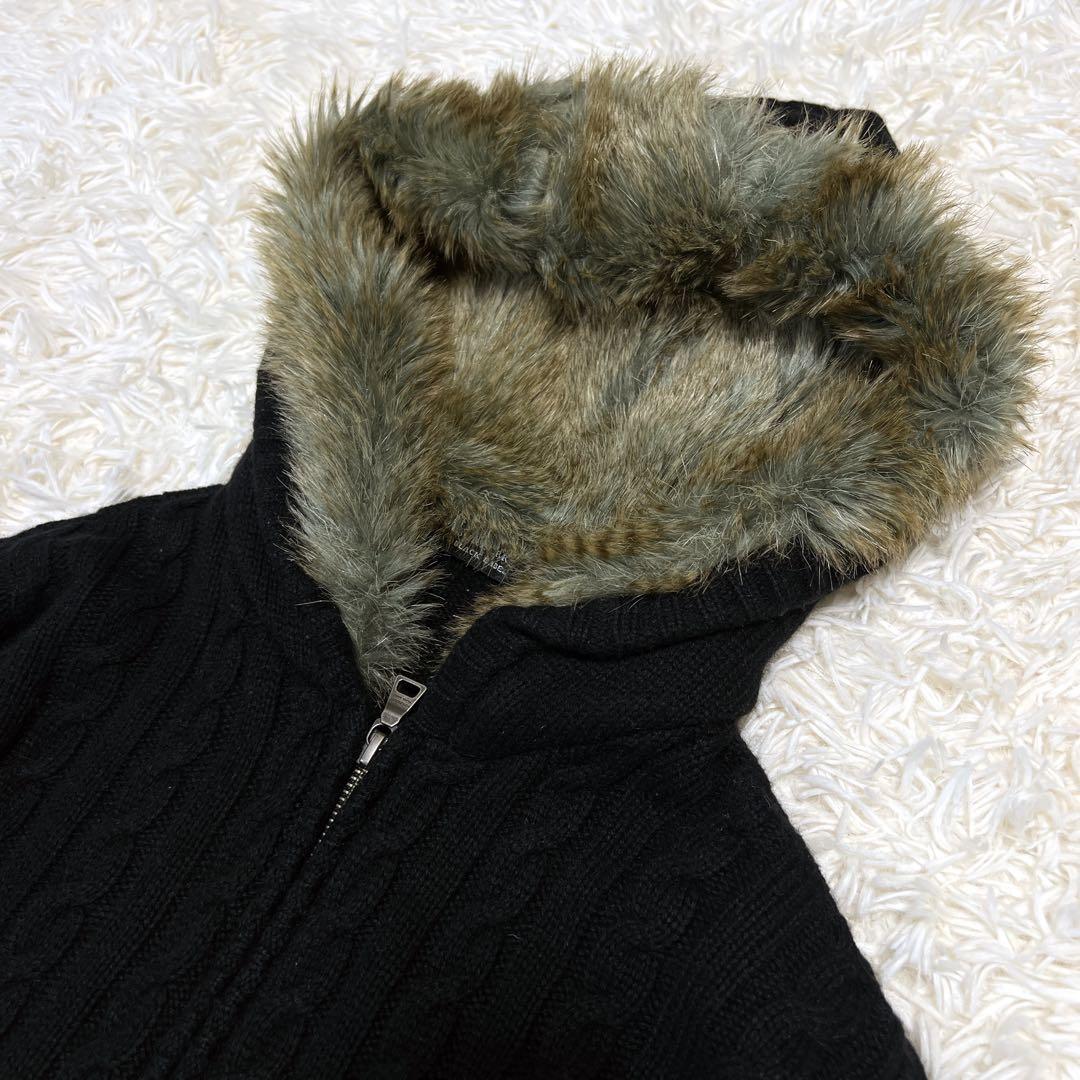 美品✨バーバリー ドライバーズニット ファー フード ケーブルニットパーカー 黒