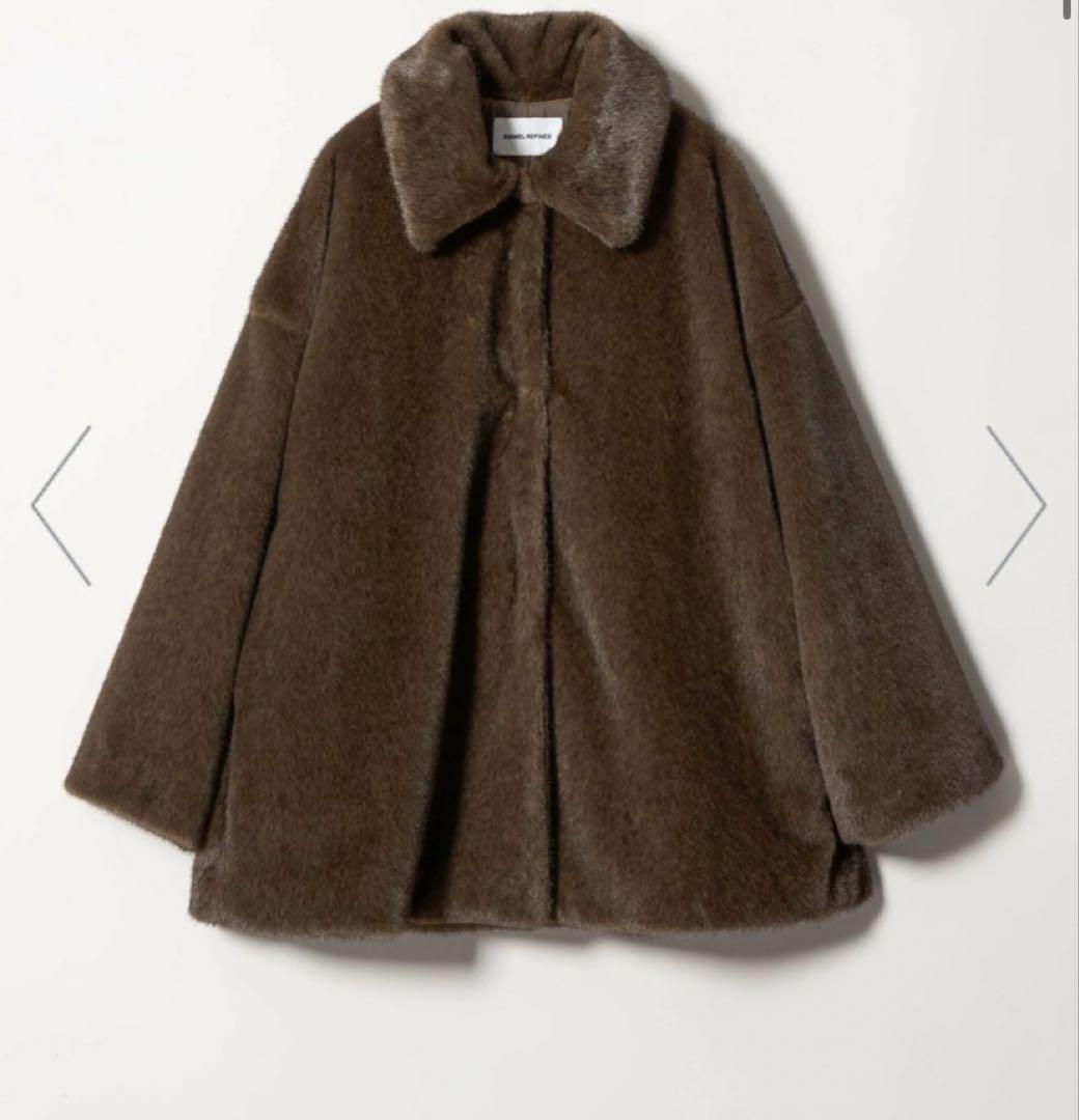 <EMMEL REFINES>フェイクファー ミディアム コート ダークブラウン