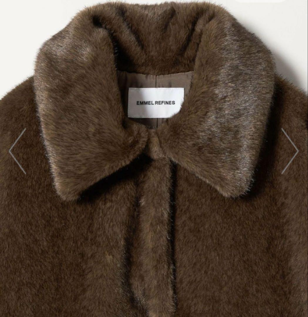 <EMMEL REFINES>フェイクファー ミディアム コート ダークブラウン