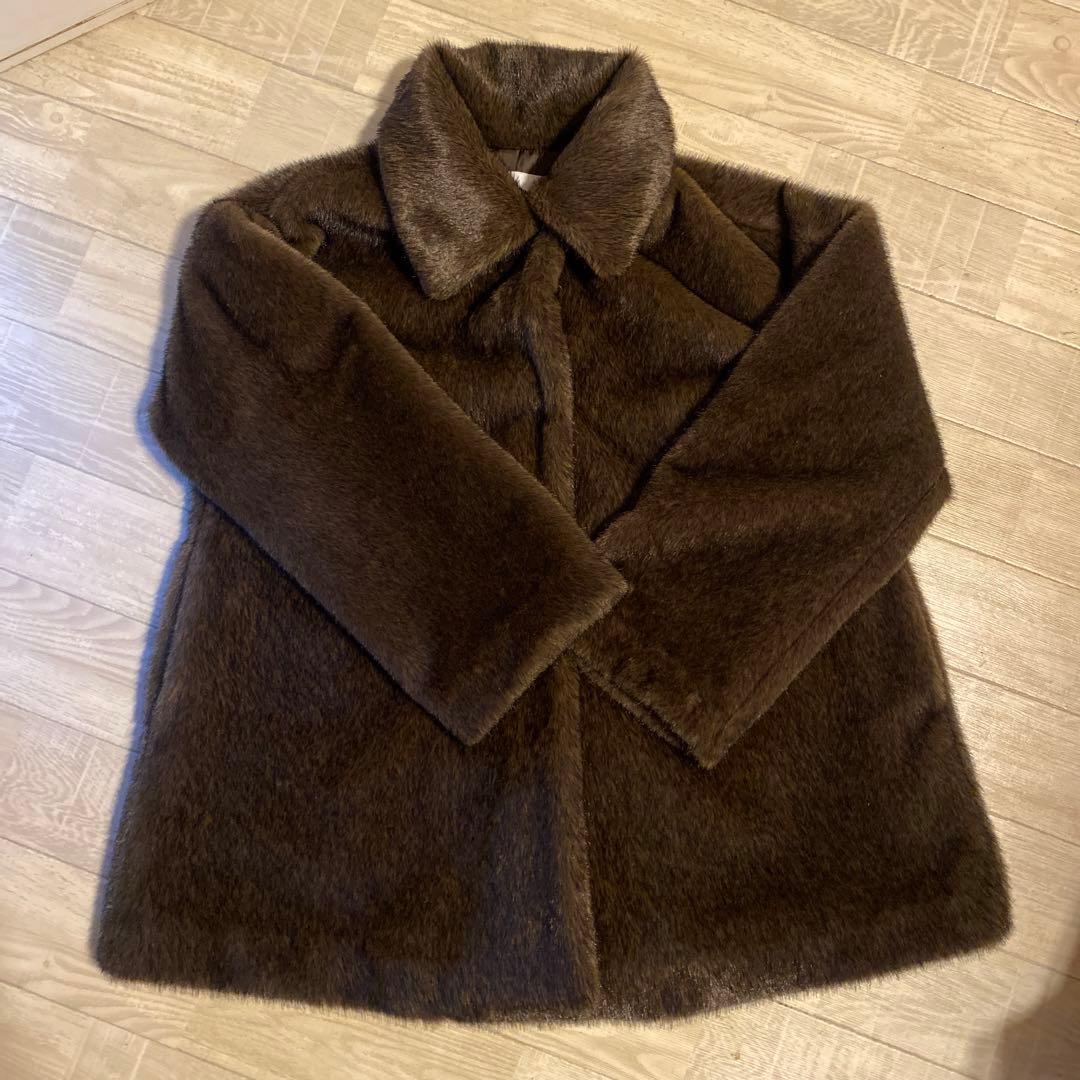 <EMMEL REFINES>フェイクファー ミディアム コート ダークブラウン