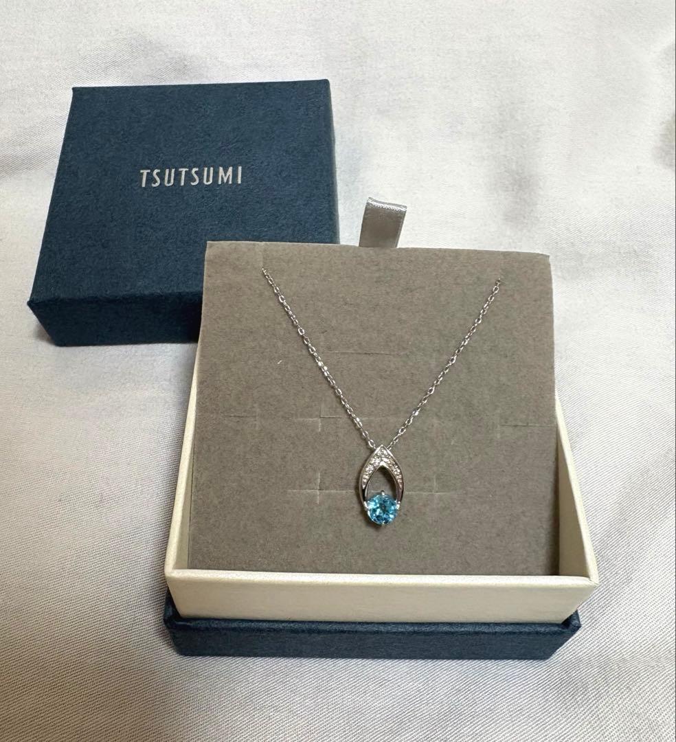 TSUTSUMI ツツミ　K10ホワイトゴールドブルートパーズダイヤネックレス