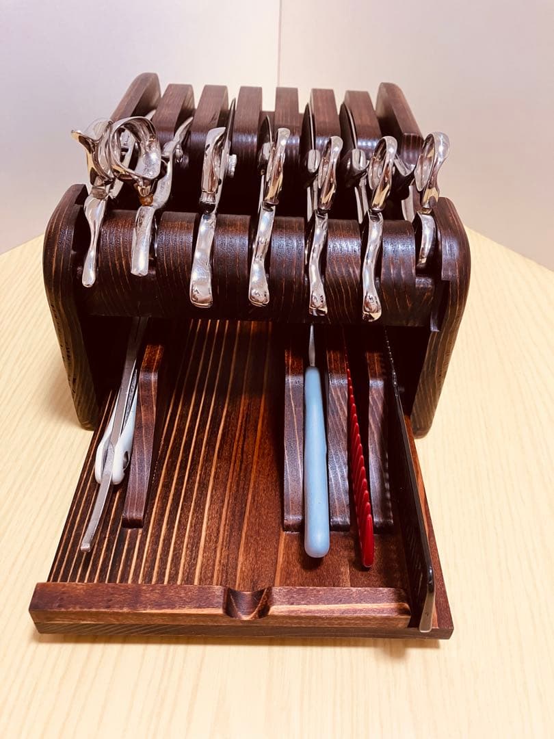 Bタイプ2段7丁置き　シザートレイ　シザースタンド　シザーケース　ハサミ皿