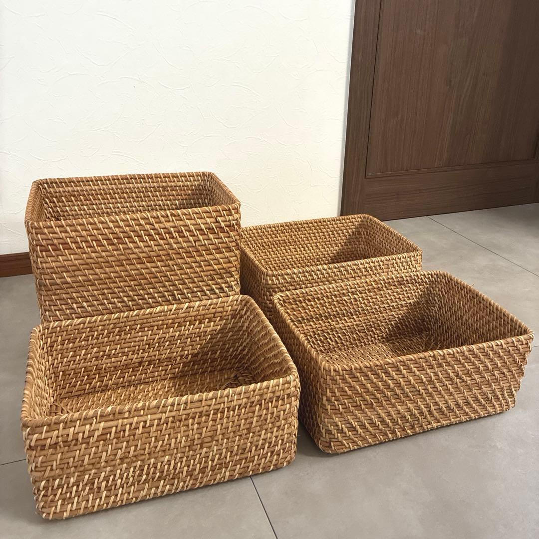 無印良品 まとめ売り 重なるラタン長方形バスケット 4個セット
