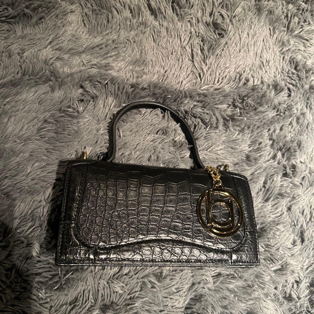 【美品】ボーグラン　クロコダイルショルダーバック　　ブラック