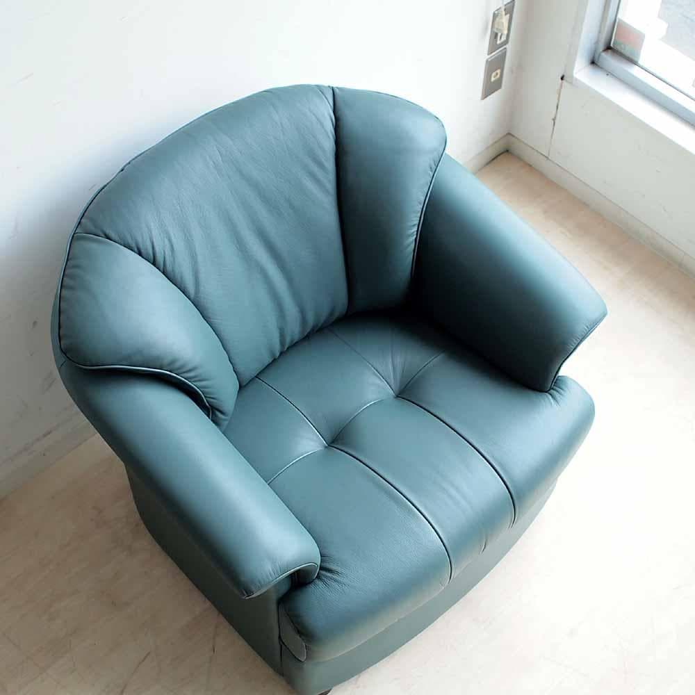 90's カリモク 本革 1人掛けソファ B 応接 ZR24324