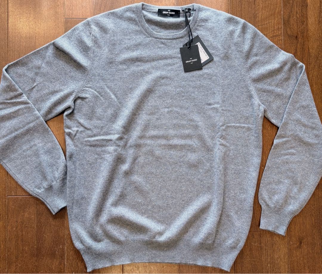 新品 グランサッソ カシミヤ100% ニット クルーネック グレー 52 50