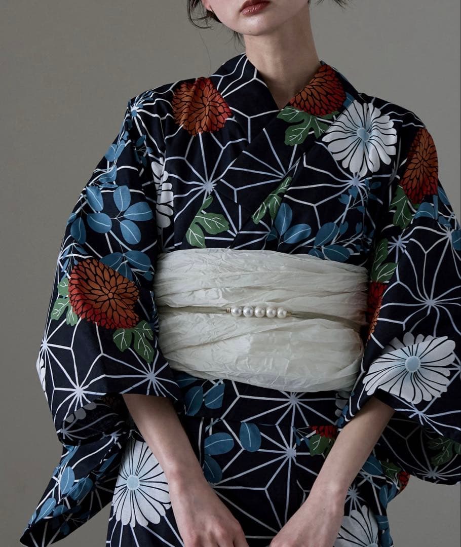 asaka着付けのいらない簡単セパレート綿浴衣＋しわ兵児帯 2点セット