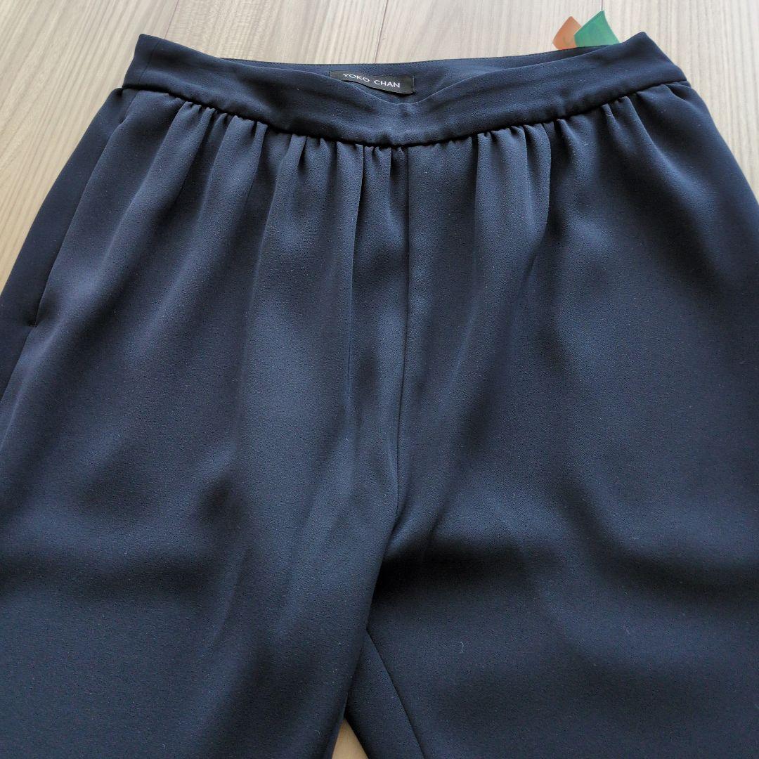 ヨーコチャン ハイウェストギャザーパンツ 36 ネイビー