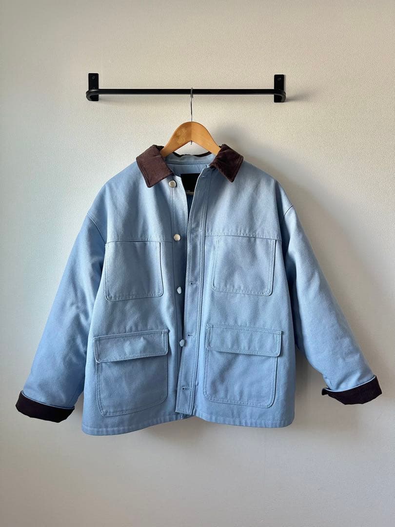 ZARA 今期　コントラストカラーパフジャケット　空色　M