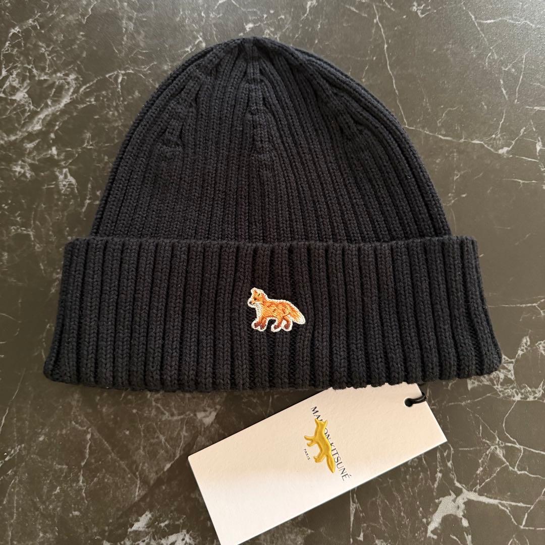 Maison Kitsune フォックスヘッド ビーニー ニット帽 黒 キツネ