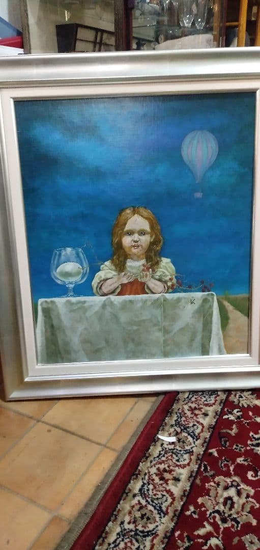 斎藤康介の10号油絵です気球と人形です絵のみの値段です