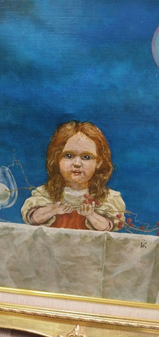 斎藤康介の10号油絵です気球と人形です絵のみの値段です