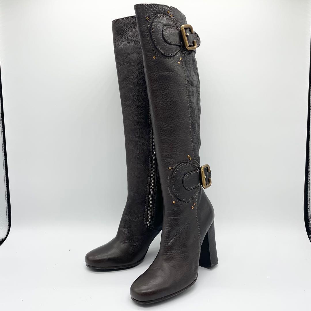 【美品】Chloe クロエ ロングブーツ サイドジップ レザー 金具 23cm