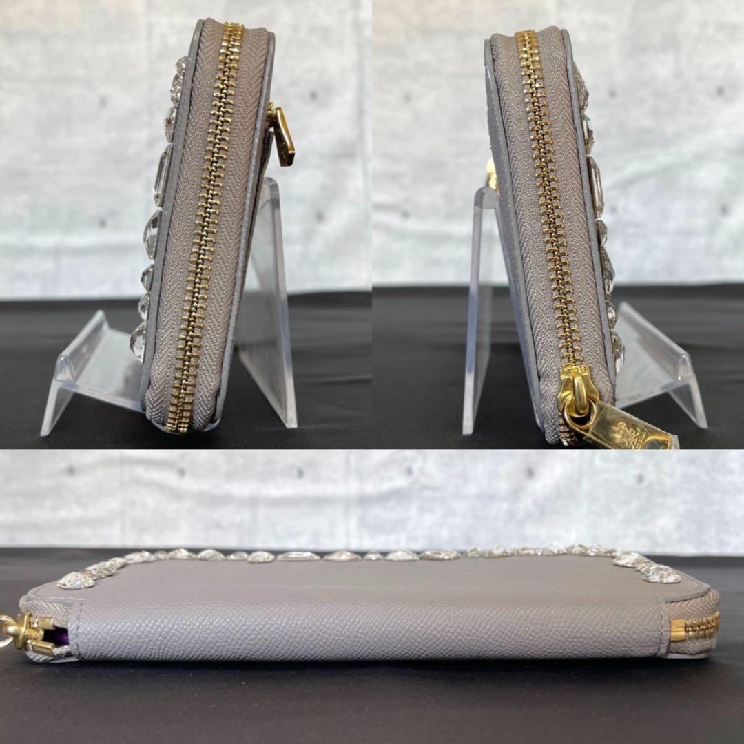 専用品A.D.M.J スワロフスキー グレー ラウンドジップ ウォレット