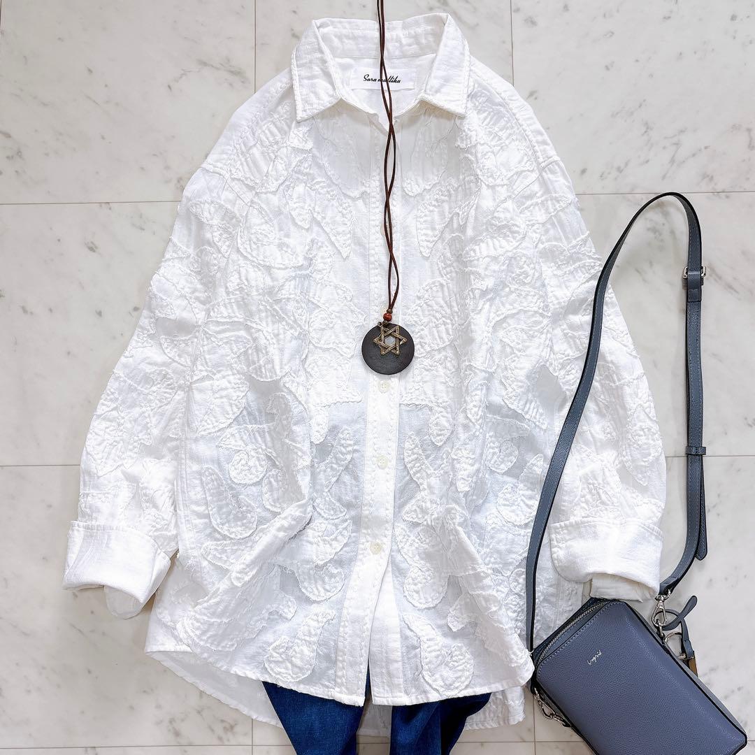 美品♪サラマリカ　コットンリネンパッチビッグシャツ　刺繍　オーバーサイズ　綿麻