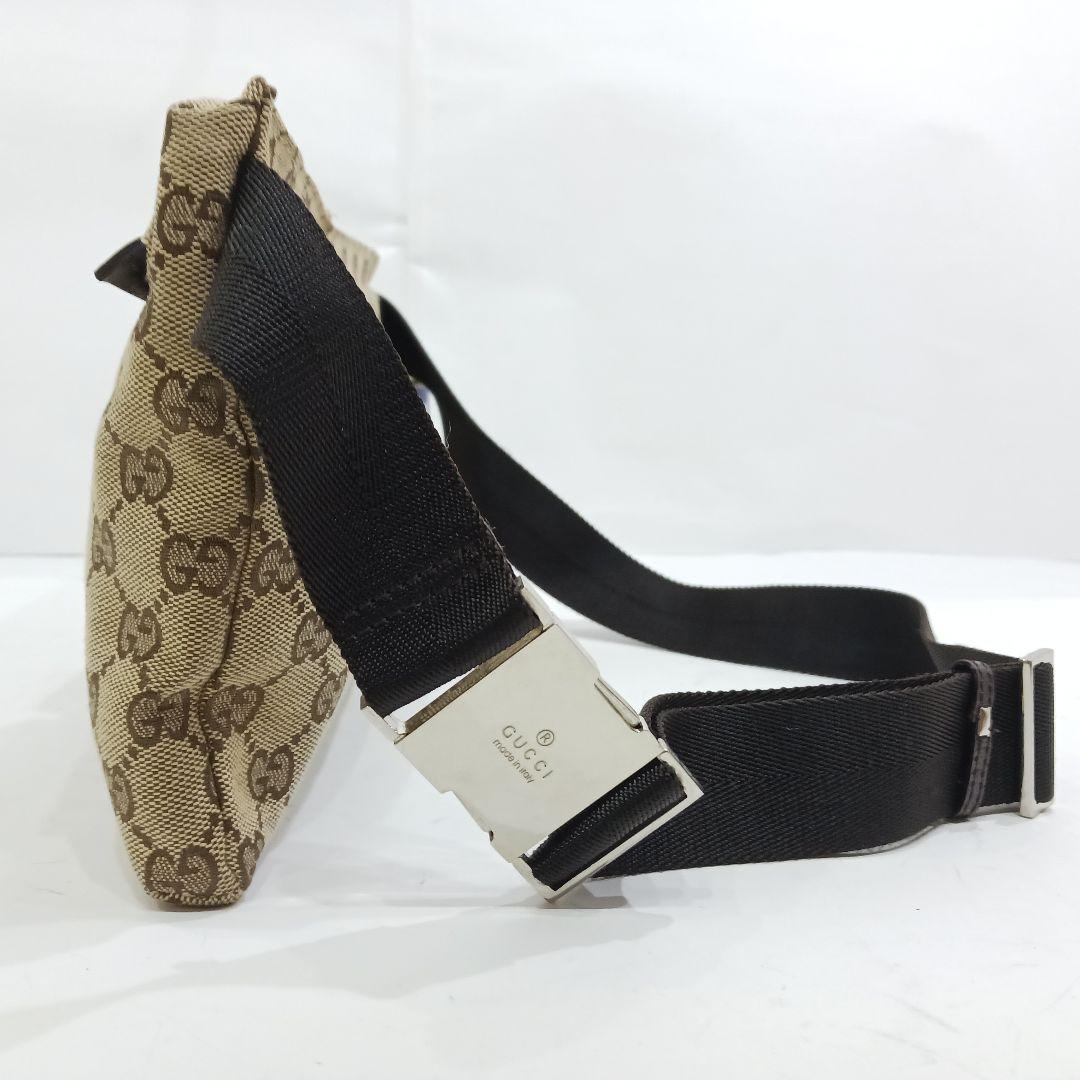 【美品】グッチ ボディバッグ ウエストポーチ レザー×キャンバス GG ブラウン
