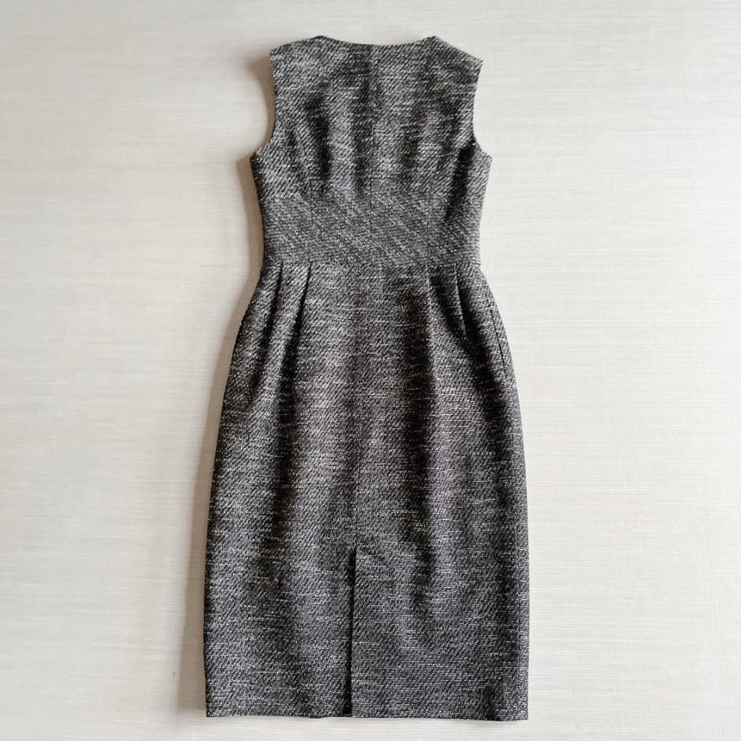 ＊極美品【ルネ】ツイード ワンピース フロントジップ ブラック 34 ビジュー