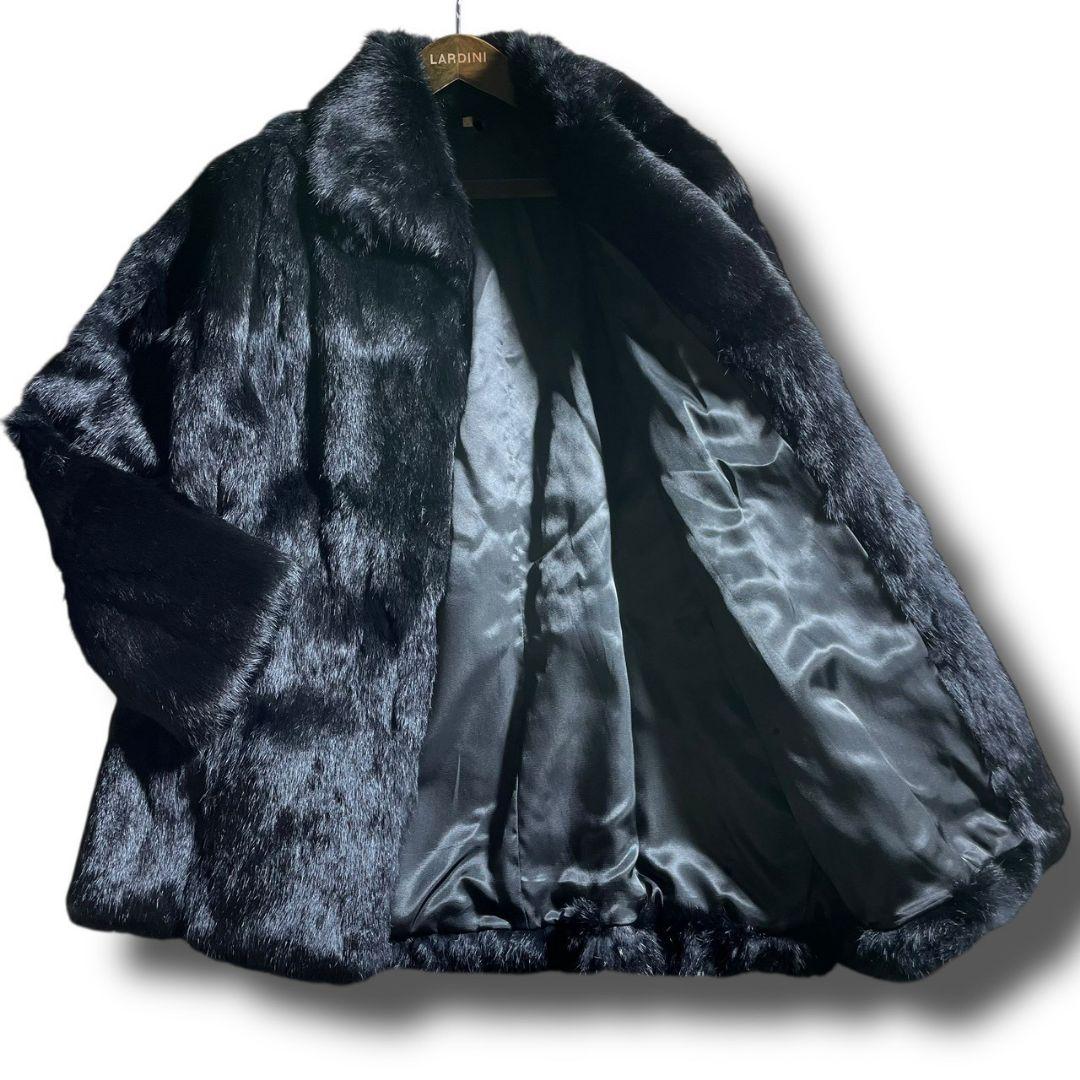 肉厚◎美品✨ブラックミンク 本毛皮 ミンクファーコート 貂 着丈76cm 黒