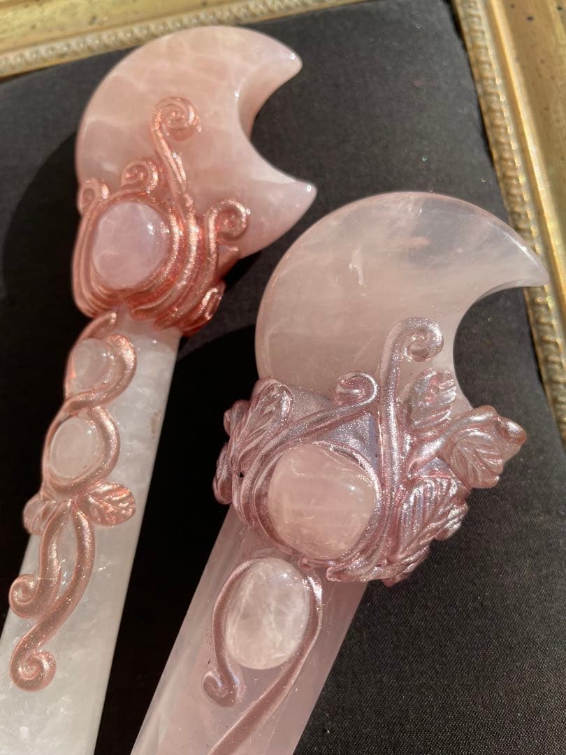 ローズクォーツ水晶アメジストの魔法のスティック　魔法棒魔法の杖4点セット天然石