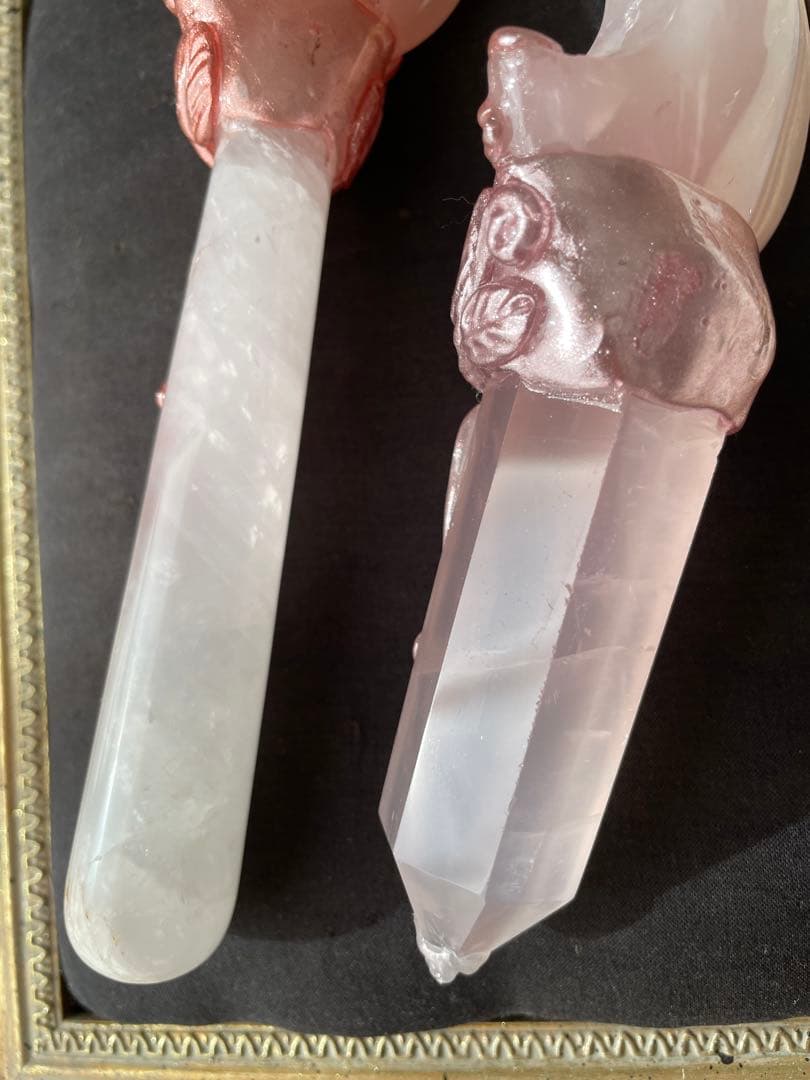 ローズクォーツ水晶アメジストの魔法のスティック　魔法棒魔法の杖4点セット天然石