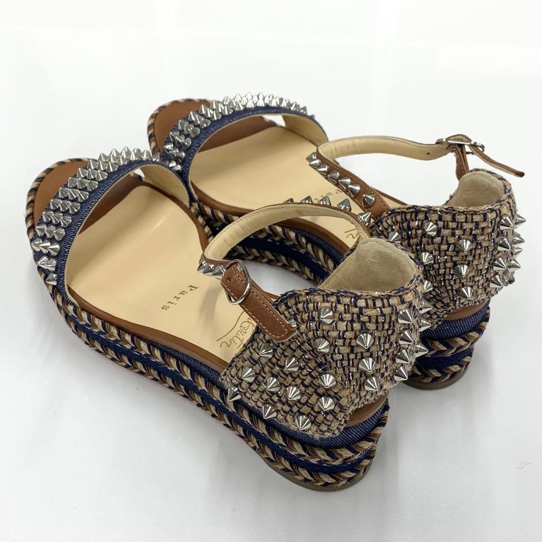 クリスチャンルブタン マドモニカ スパイク デニム サンダル ブラウン系