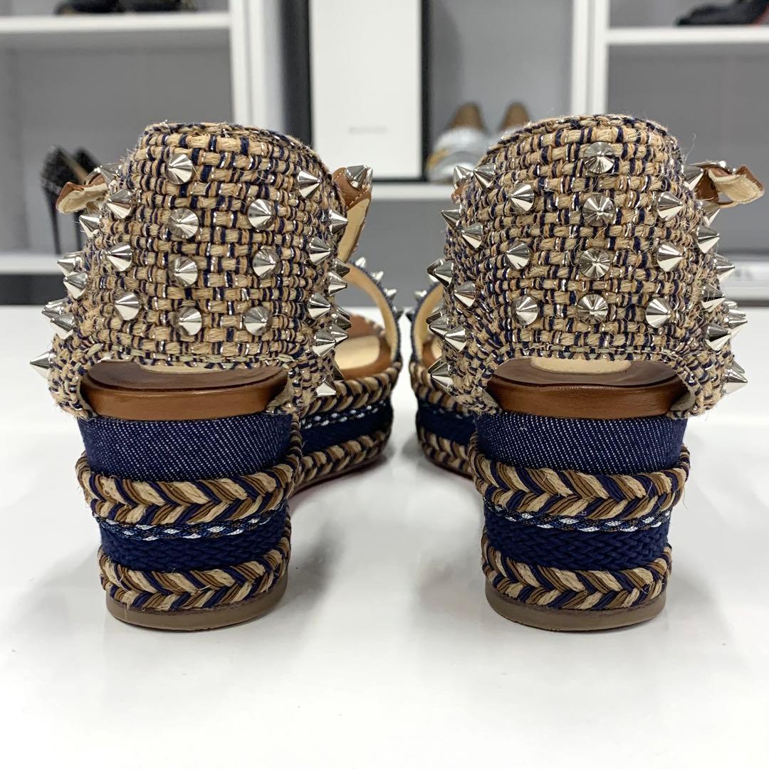 クリスチャンルブタン マドモニカ スパイク デニム サンダル ブラウン系