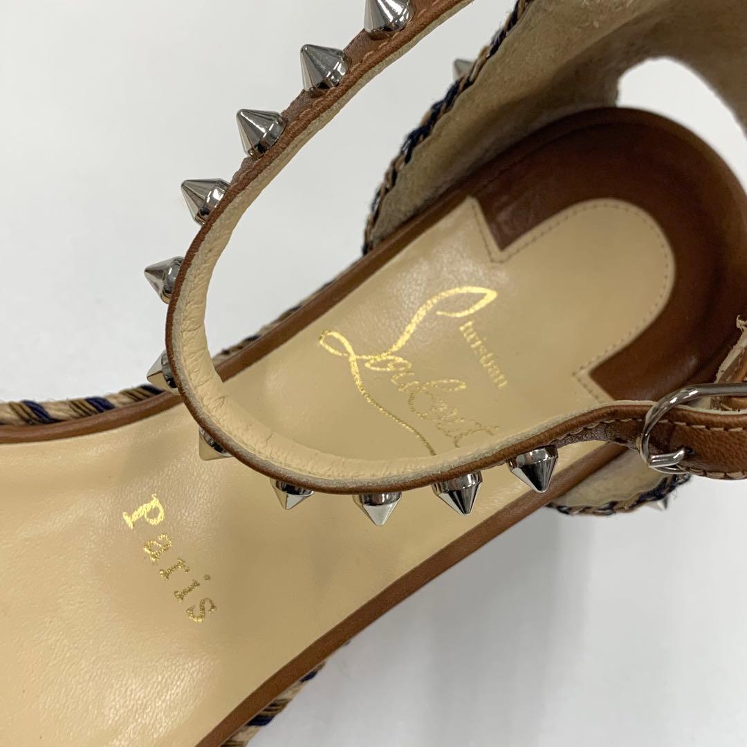 クリスチャンルブタン マドモニカ スパイク デニム サンダル ブラウン系