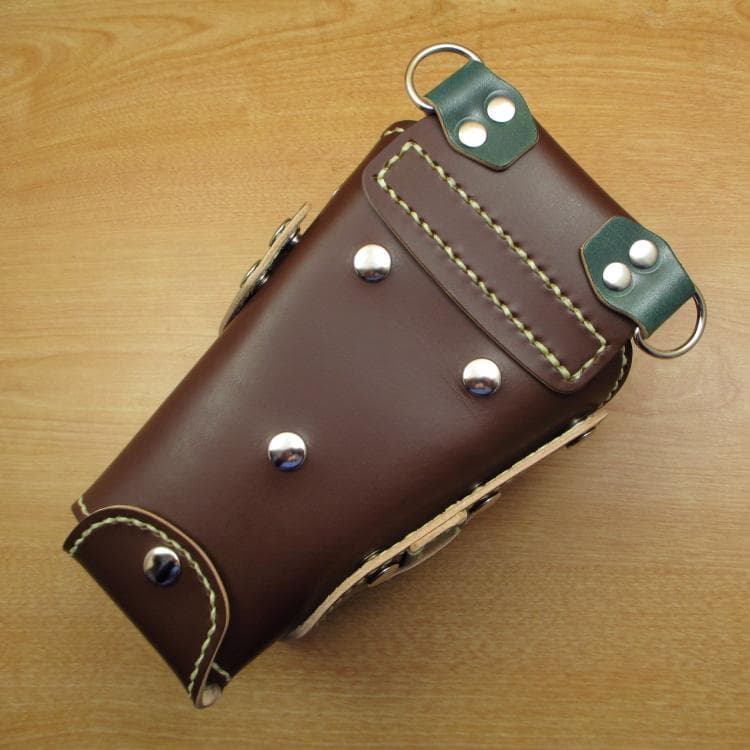 ブラウン＆Dグリーン　革ベルト付　６丁　本革シザーケース　SCL-100/CBB