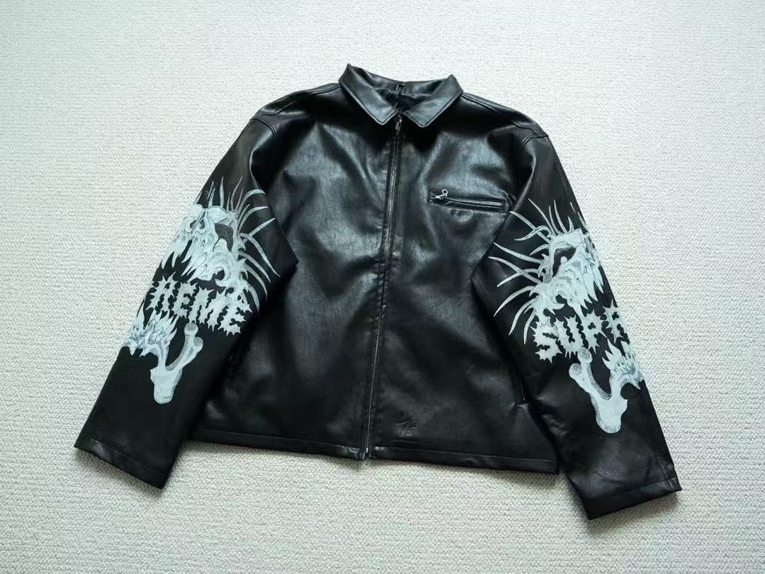 レザージャケット ドラゴンプリント 黒