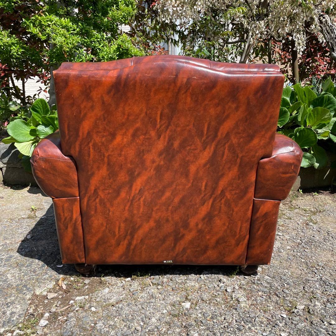 ①オールドカリモク 1人掛け ソファ 1Pソファー マーブル柄 PVC